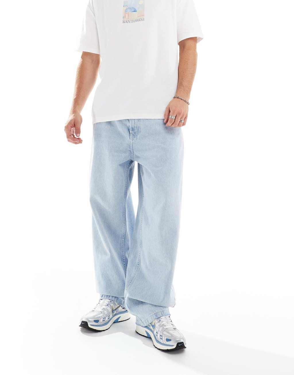 Bershka skater fit jeans in light blue Product Image