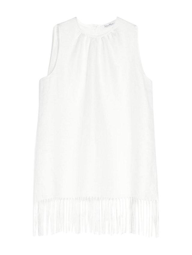 Bobbio Sleeveless Fringed Linen Top In White Product Image