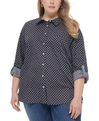 Plus Size Cotton Printed Utility Shirt Product Image