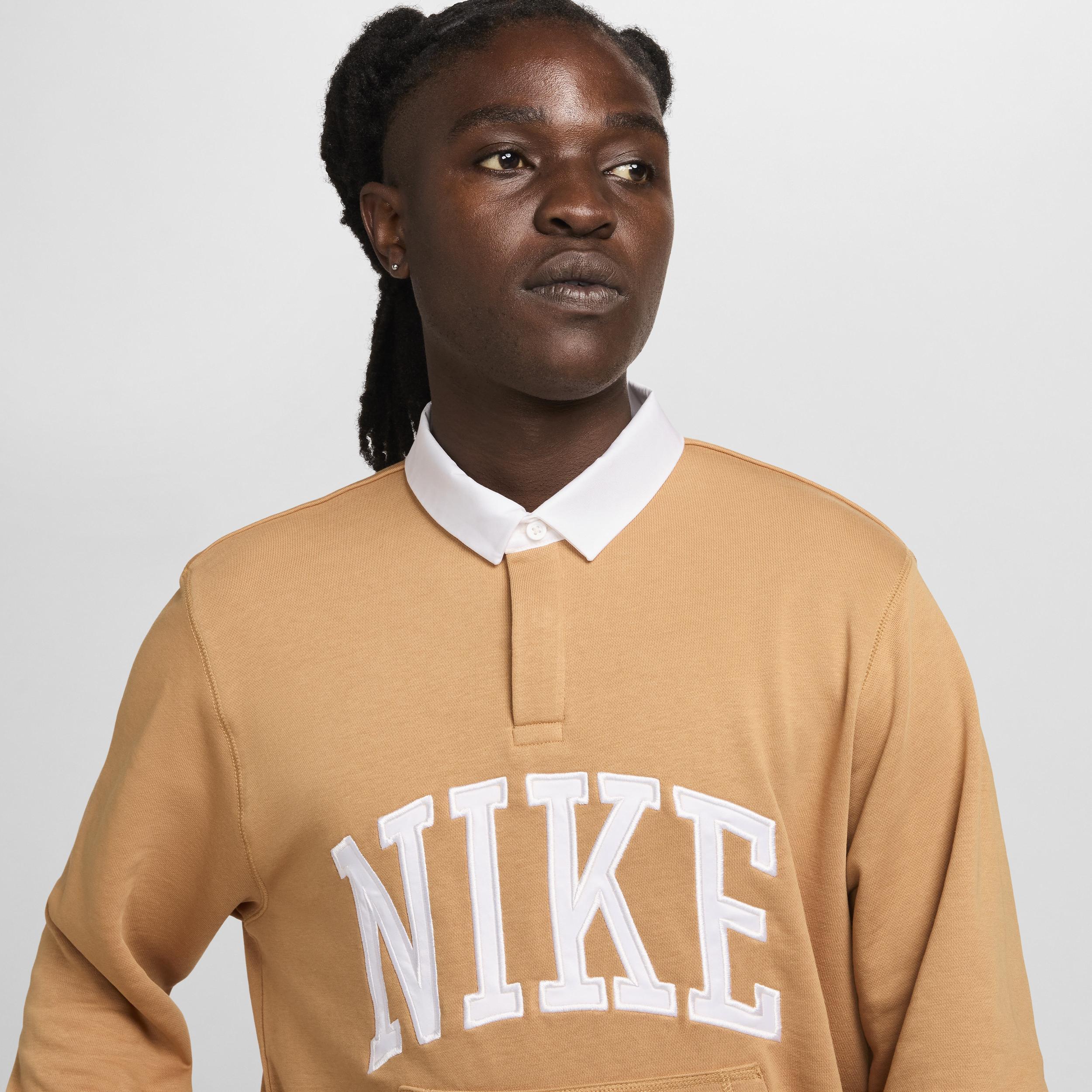 Nike Mens Nike Club French Terry LS Polo - Mens Flax/White Product Image