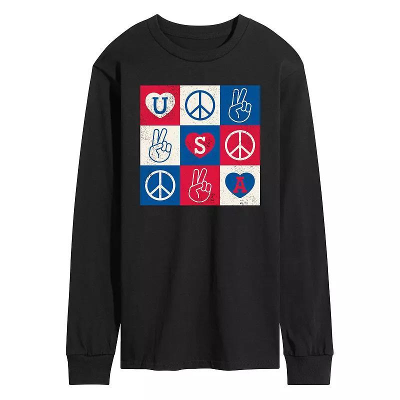 Mens USA Peace Grid Long Sleeve Graphic Tee Product Image