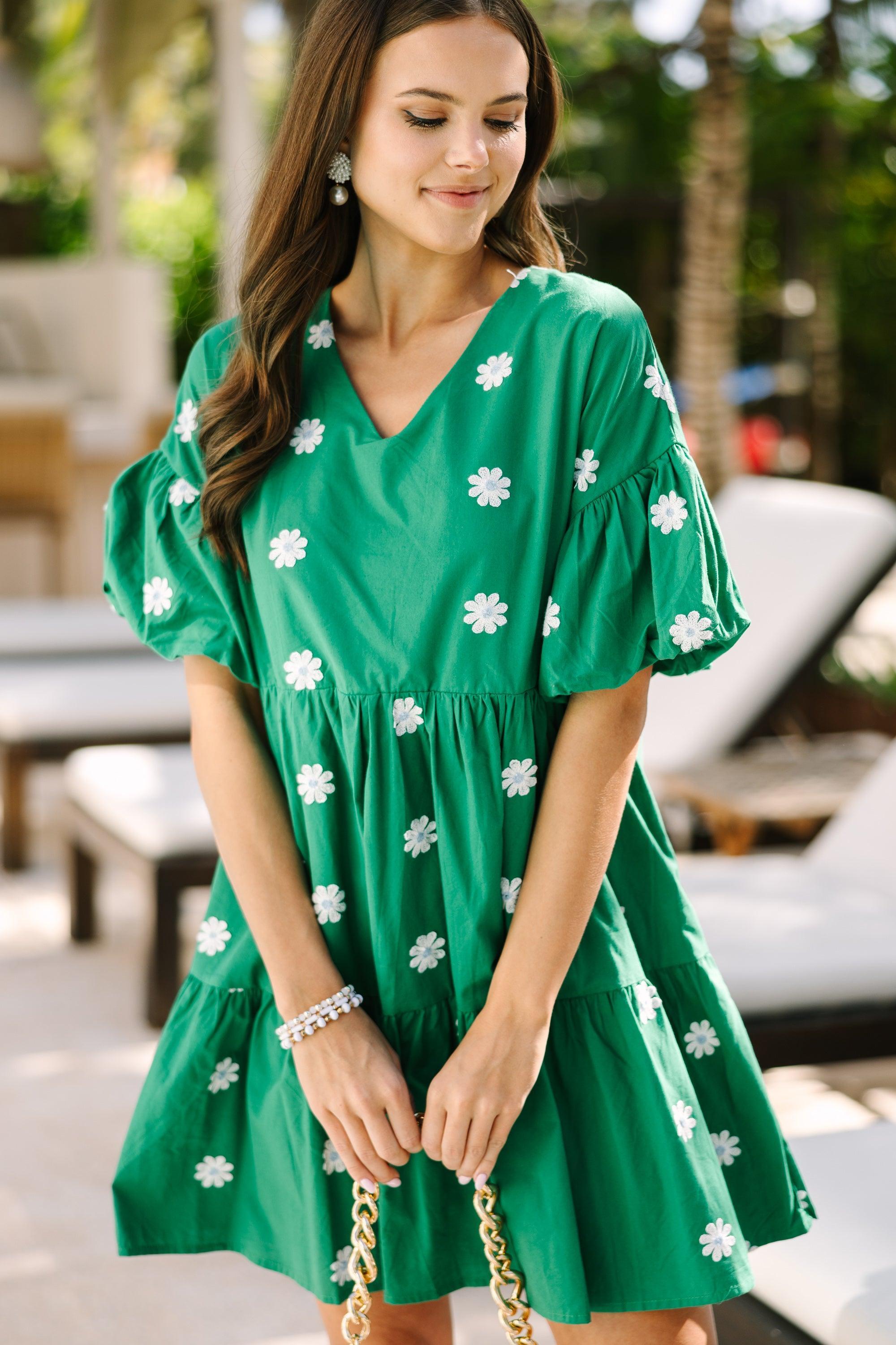 Face The Day Ahead Green Embroidered Dress Female Product Image