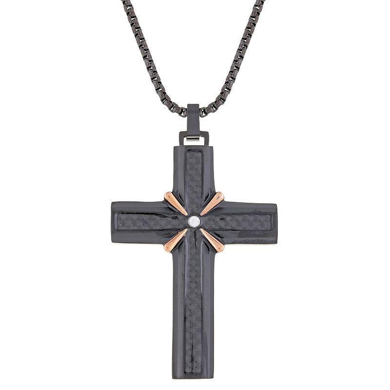 Mens LYNX Two-Tone Cubic Zirconia Cross Pendant Necklace Two Tone Product Image