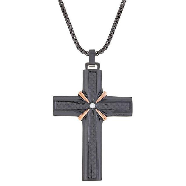 Mens LYNX Two-Tone Cubic Zirconia Cross Pendant Necklace Multicolor Product Image