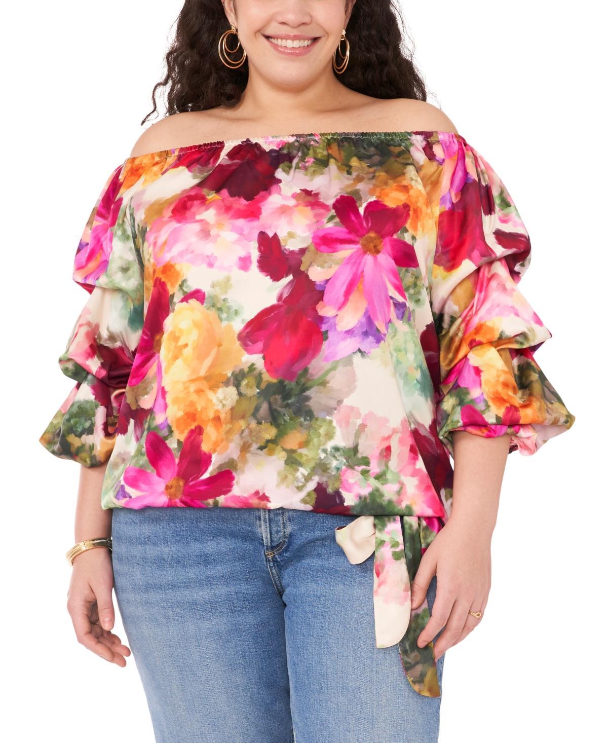 Plus Size Printed Off-The-Shoulder Bubble-Sleeve Top product image