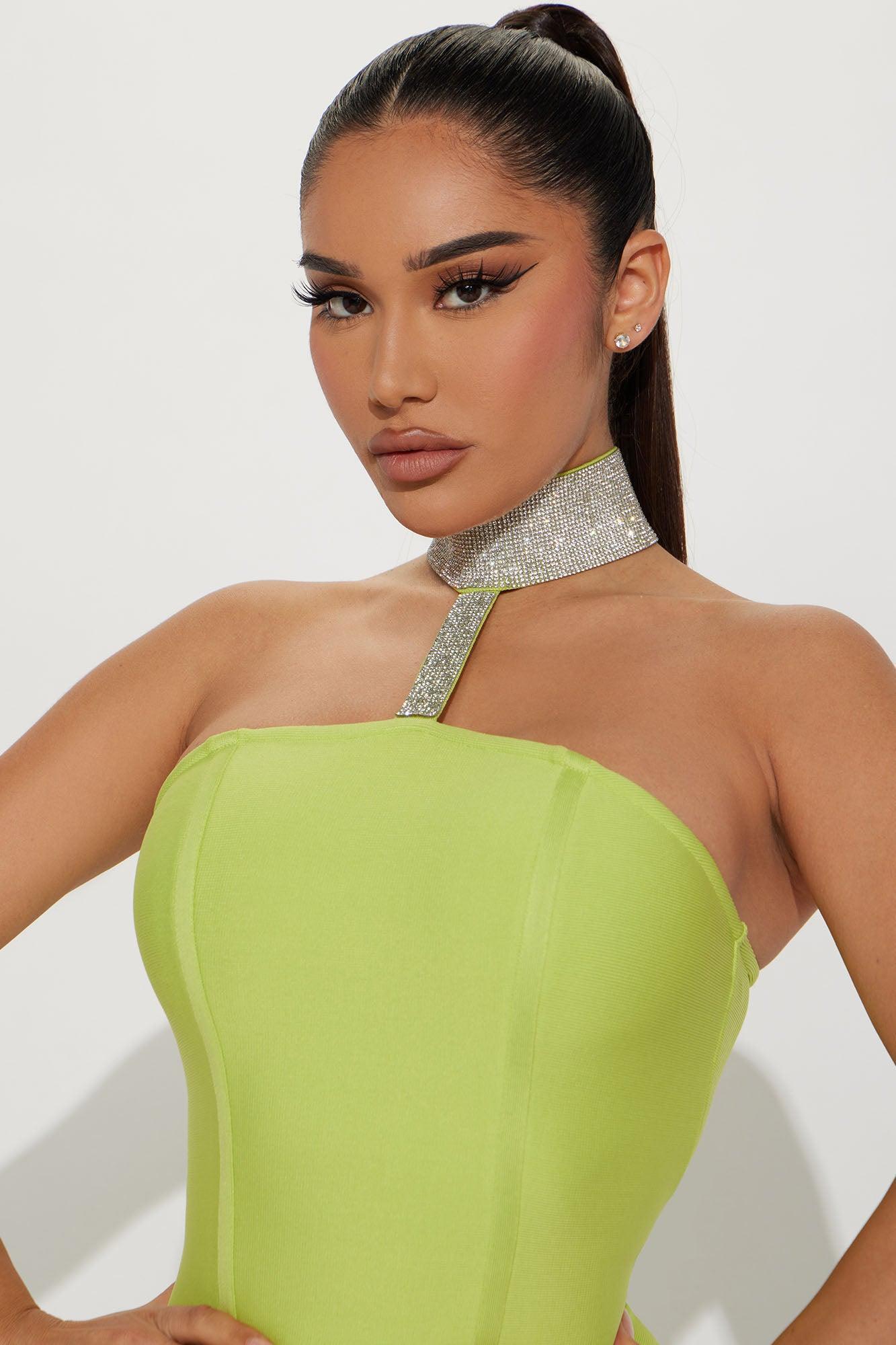 Got Him Choked Up Midi Bandage Dress - Lime Product Image