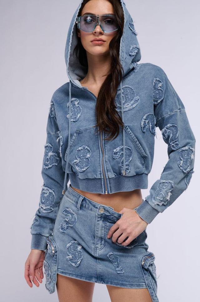 MONEY SIGNS DENIM FRONT ZIP SWEATSHIRT Product Image