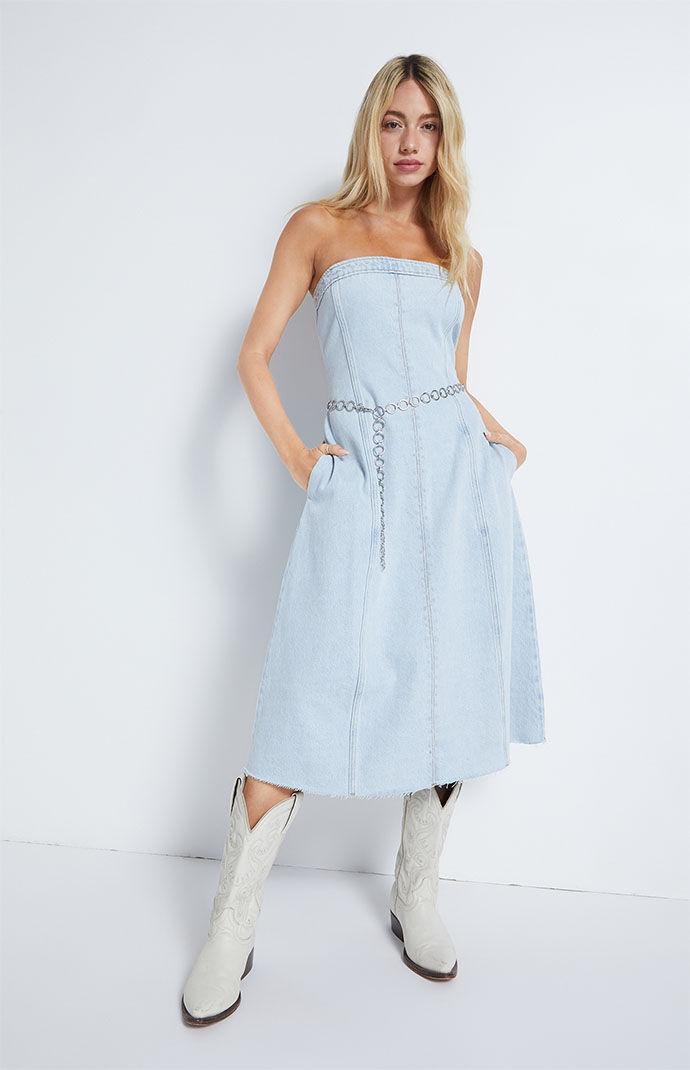 WEWOREWHAT Womens Denim Strapless Midi Dress Product Image