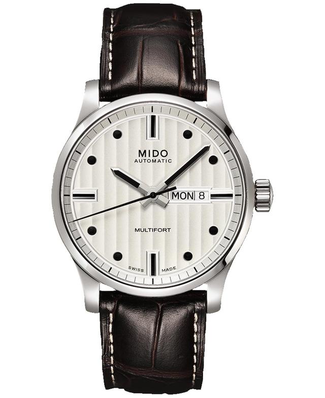 Mido Mens Swiss Automatic Multifort Brown Leather Strap Watch 42mm - Beige Product Image