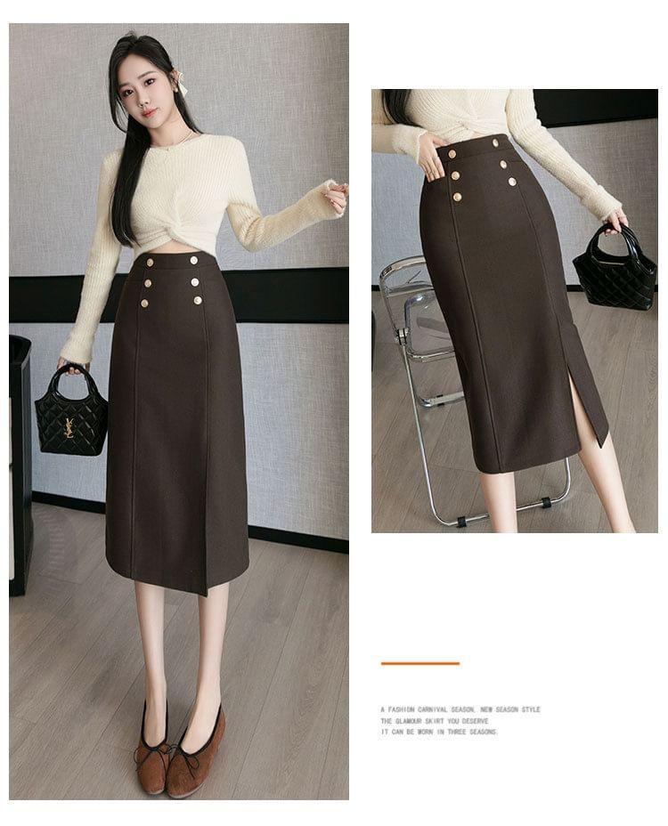 High Rise Plain A-Line Midi Skirt Product Image