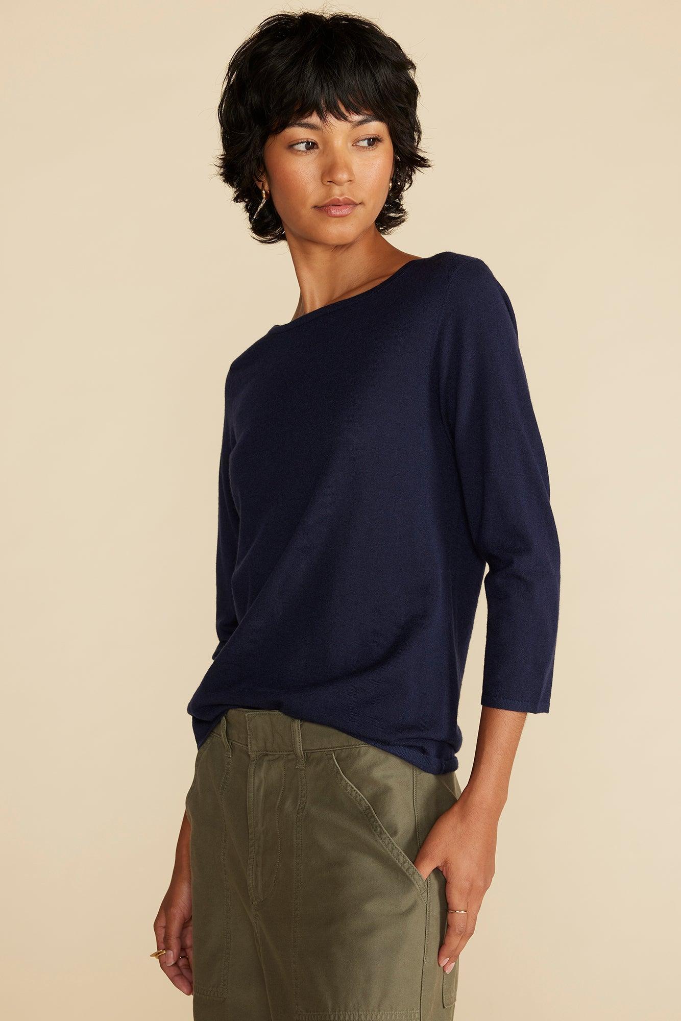 Fran Boatneck Cashmere Sweater - Navy Blue Product Image