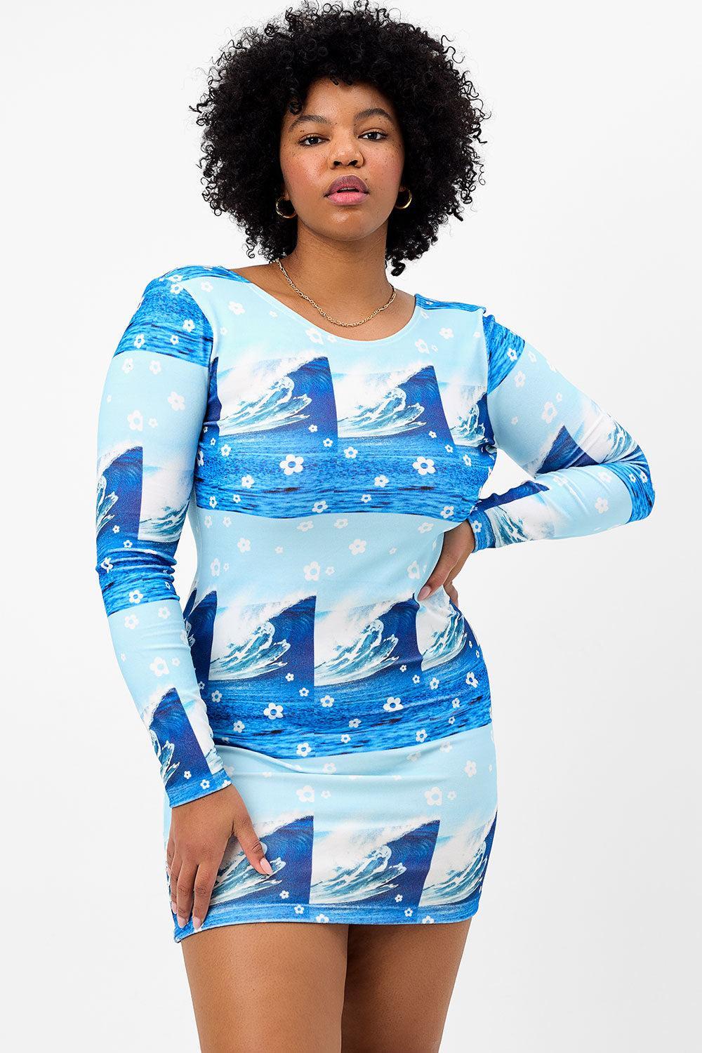 Boz Terry Long Sleeve Dress - Blue Tides Product Image