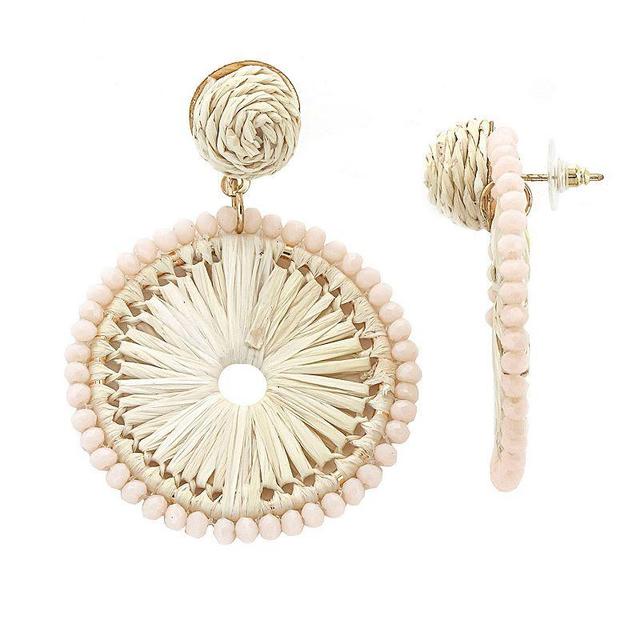 PANNEE BY PANACEA Circle Raffia Wrap Drop Earrings, Womens, White Product Image