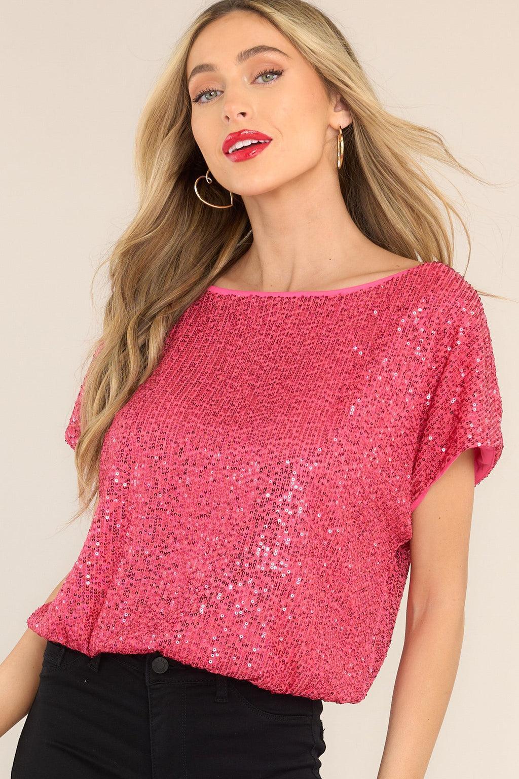 I'm Tempted Hot Pink Sequin Top Product Image