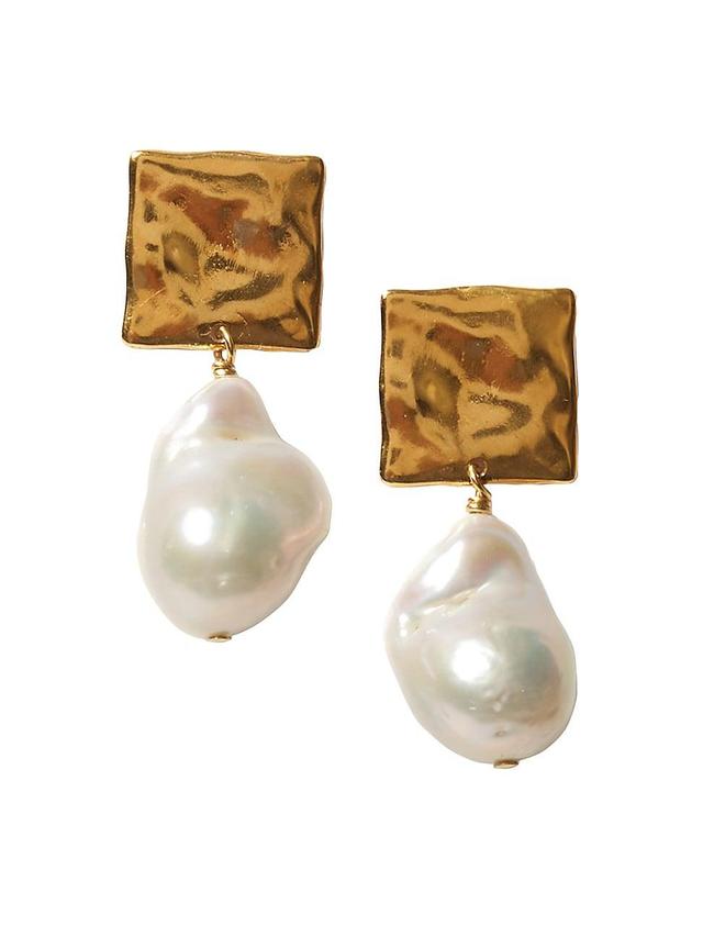 Womens 18K Gold-Plated & Baroque Pearl Drop Earrings Product Image