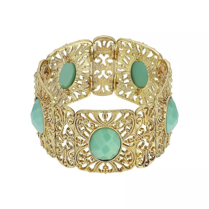 1928 Gold Tone Filigree Wide Stretch Bracelet, Womens, Turquoise Product Image