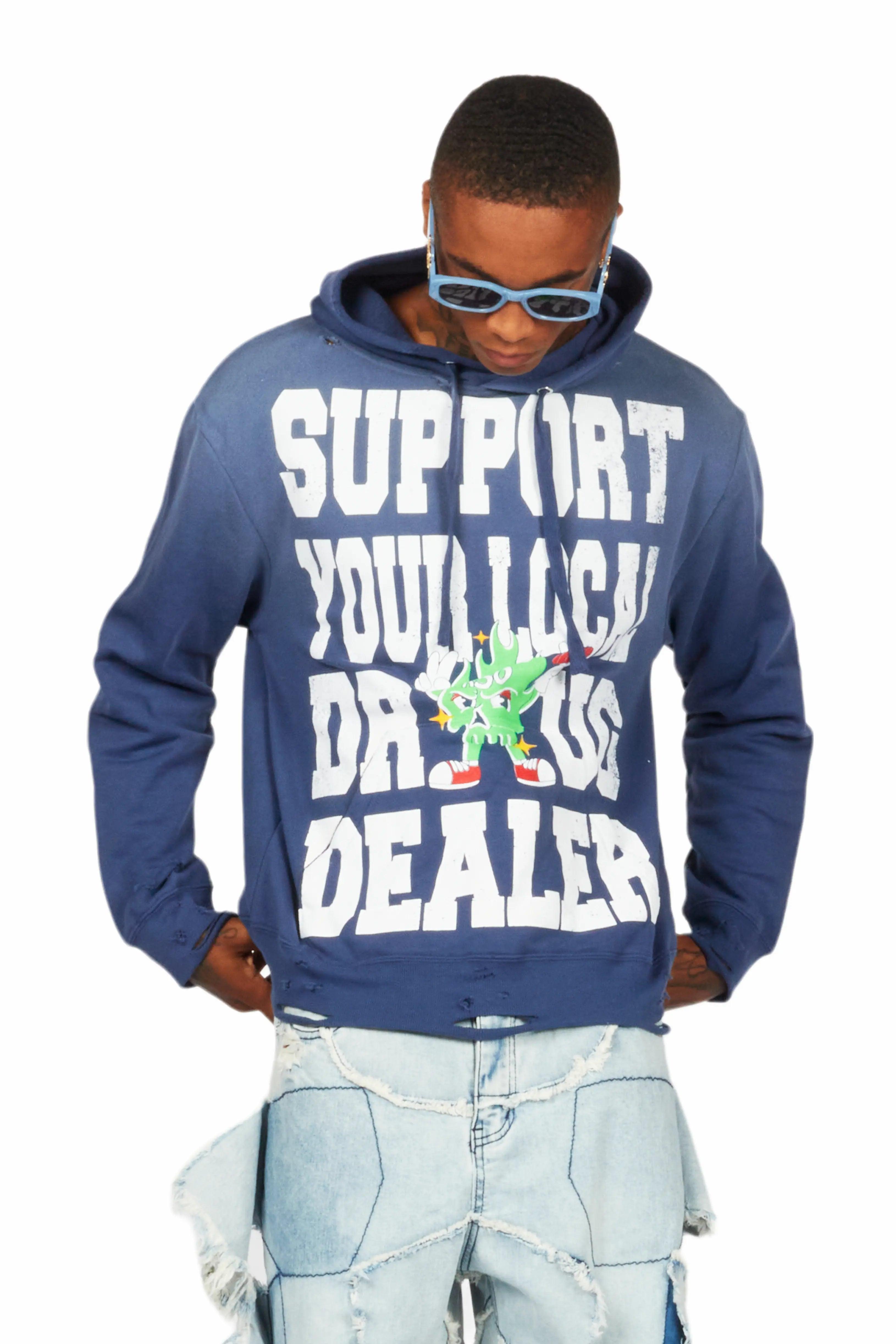 Tarl Navy Distressed Graphic Hoodie Male Product Image