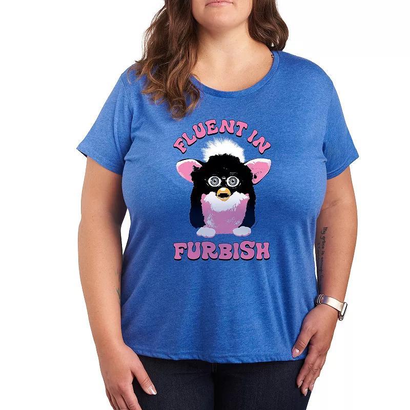 Plus Furby Fluent In Furbish Graphic Tee, Womens Grey Royal Blue Product Image