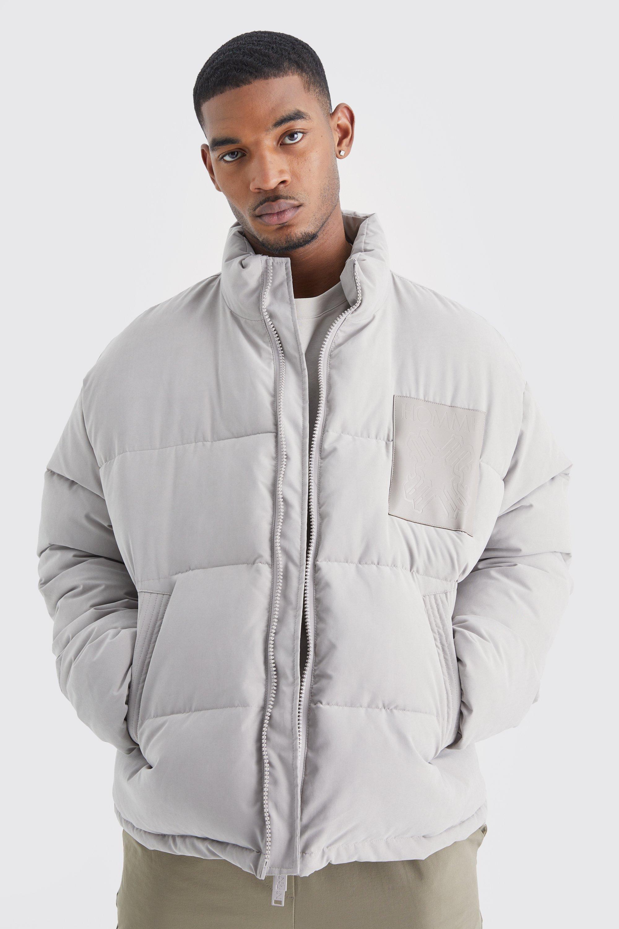 Tall Boxy Oversized Pu Patch Peached Nylon Puffer | boohooMAN USA Product Image