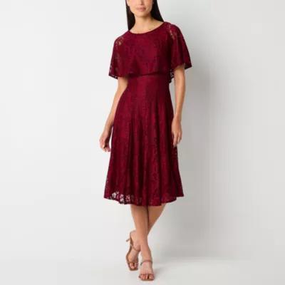 Danny & Nicole Womens Short Sleeve Lace Midi Fit and Flare Dress Product Image