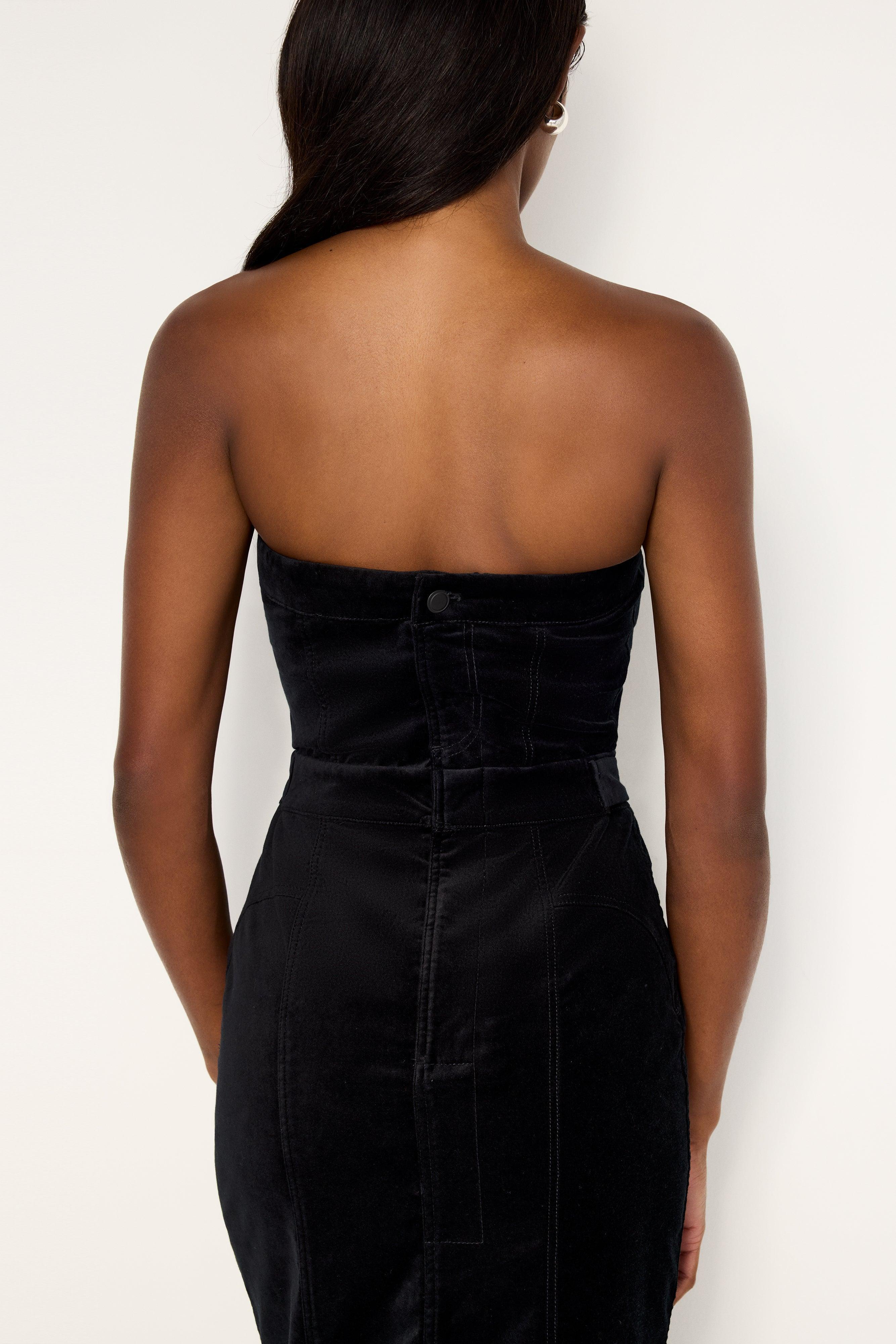 FIT FOR SUCCESS STRAPLESS VELVET DRESS | BLACK001 Product Image