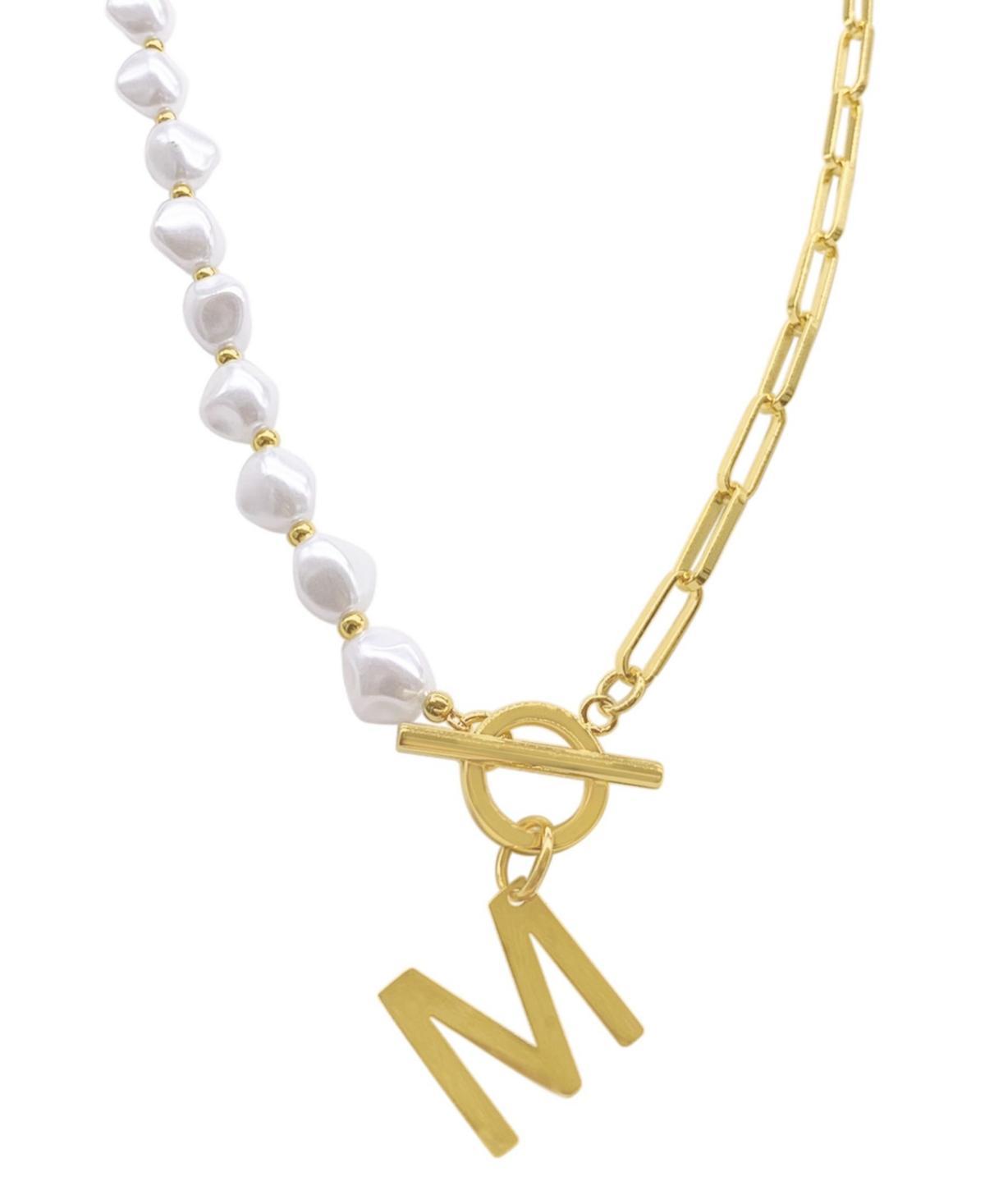 Adornia Simulated Pearl & Paperclip Chain Initial Toggle Necklace, Womens, Gold Product Image