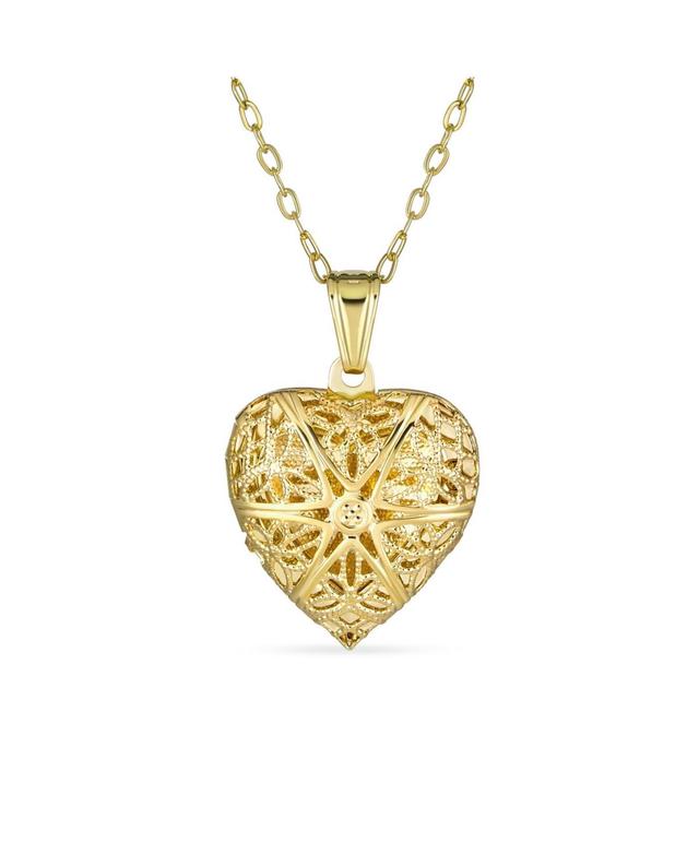 Bling Jewelry Vintage Style Filigree Star Heart Shape Aromatherapy Essential Oil Perfume Diffuser Locket Necklace For Women 18K Gold Plated - Gold-ton Product Image