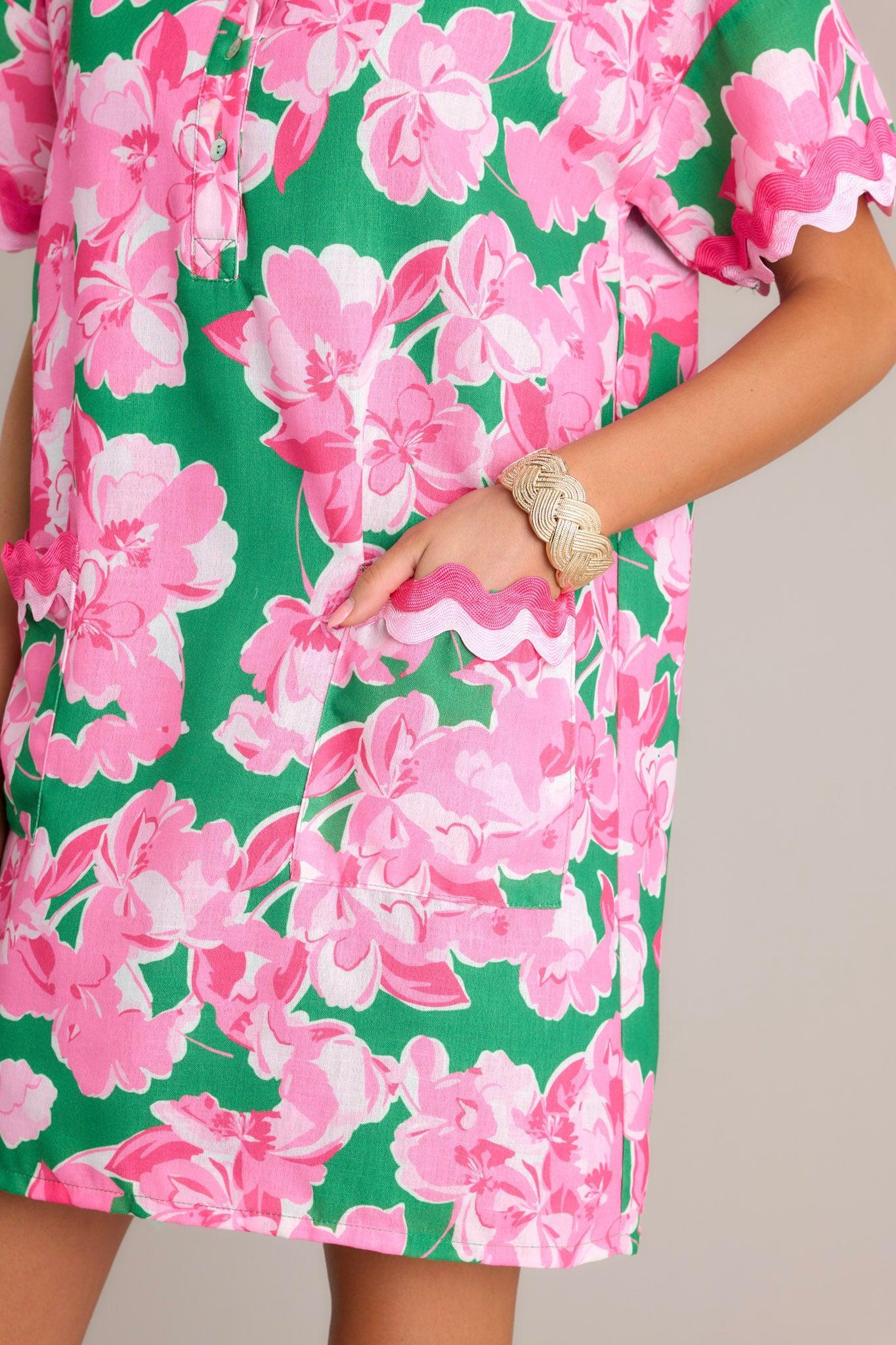 Seaside Serenity Green Multi Floral Mini Shirt Dress Product Image