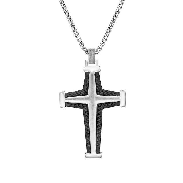 Mens LYNX Black Ion-Plated Stainless Steel Cross Pendant Necklace Two Tone Product Image