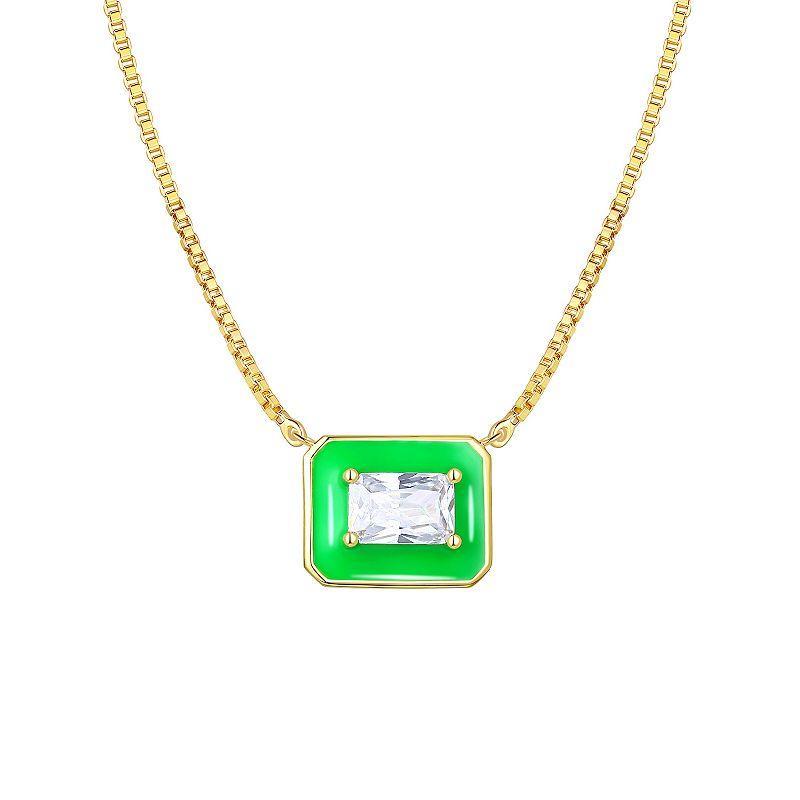 Enamorata Green Enamel & Cubic Zirconia Baguette Necklace, Womens Gold Tone Green Product Image