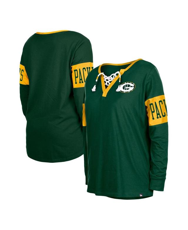 Womens New Era Bay Packers Lace-Up Notch Neck Long Sleeve T-Shirt Product Image