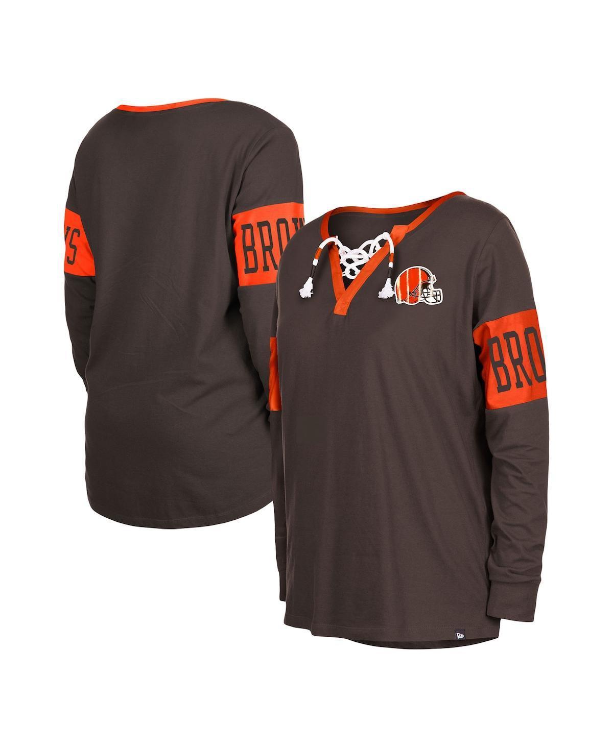 Womens New Era Brown Cleveland Browns Lace-Up Notch Neck Long Sleeve T-Shirt Product Image