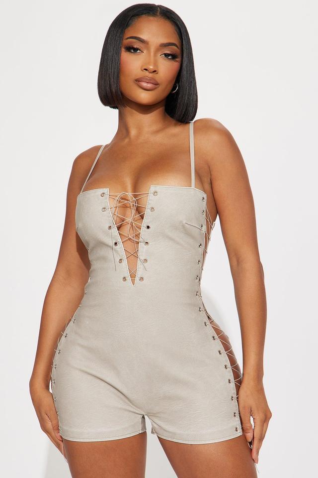 Cream Of The Top Faux Leather Romper - Cream Product Image