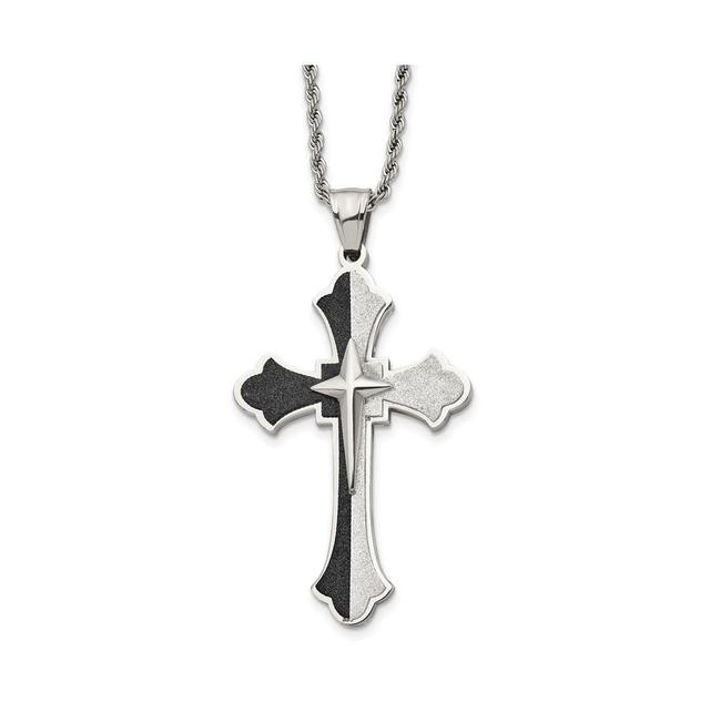 Chisel Black Ip-plated Laser cut Cross Pendant Rope Chain Necklace Product Image