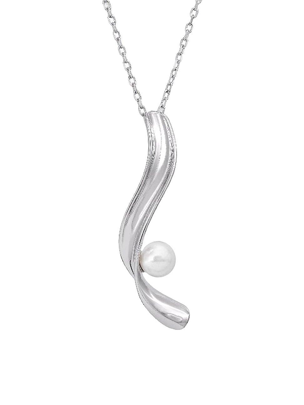 Womens Elia Rhodium-Plate & Faux Pearl Pendant Necklace Product Image