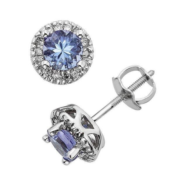 The Regal Collection Tanzanite and 1/8 Carat T.W. IGL Certified Diamond 14k White Gold Tiered Halo Stud Earrings, Womens, Purple Product Image