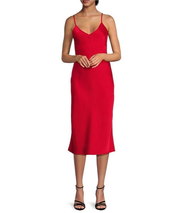 Gianni Bini Harper Satin V-Neck Sleeveless Slip Midi Dress Product Image