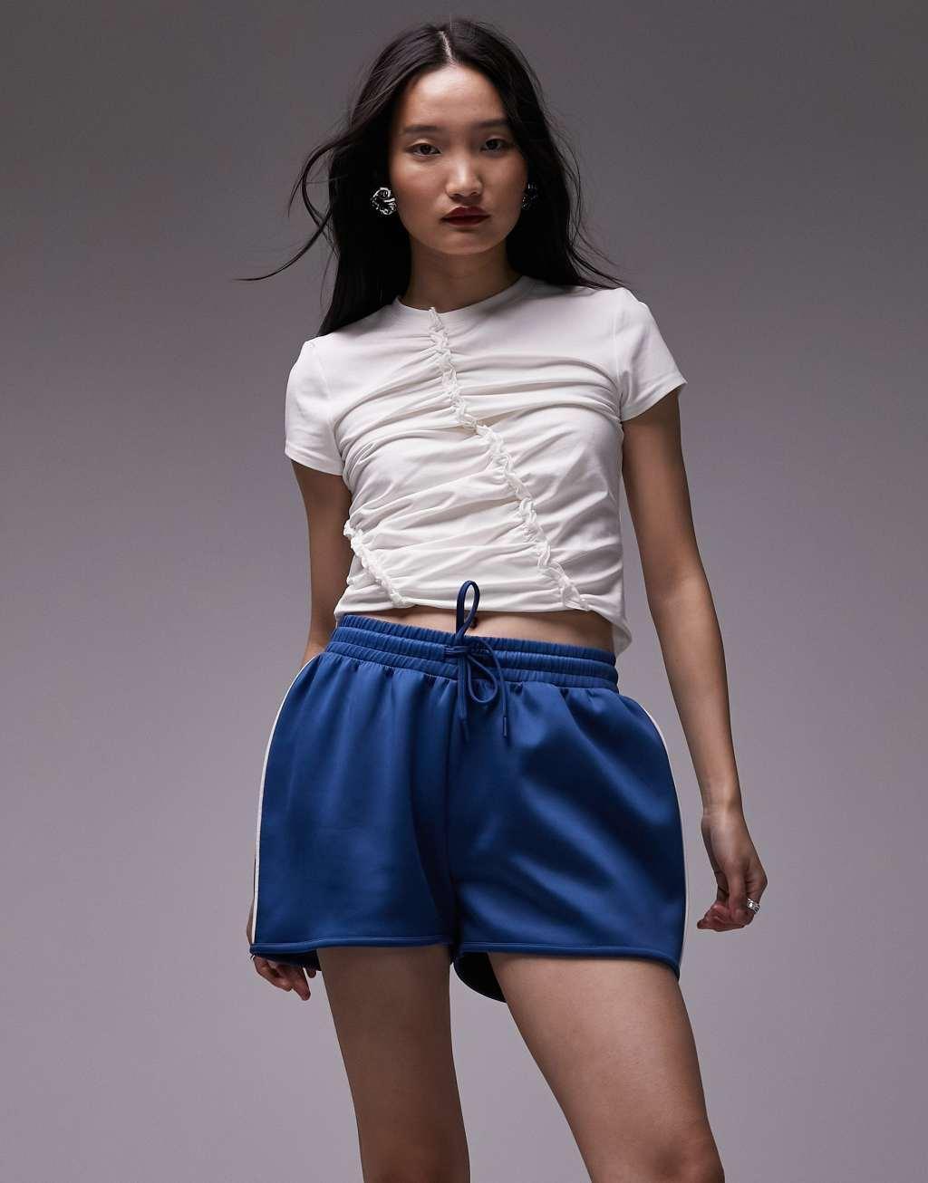 Topshop ruched frill short sleeve tee in off white Product Image