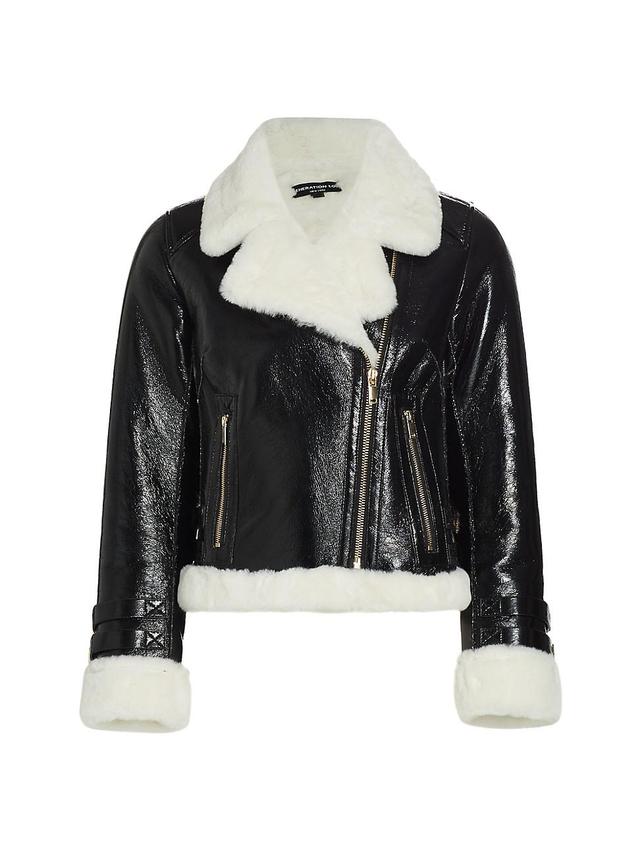 Womens Dion Faux Shearling-Trimmed Moto Jacket Product Image