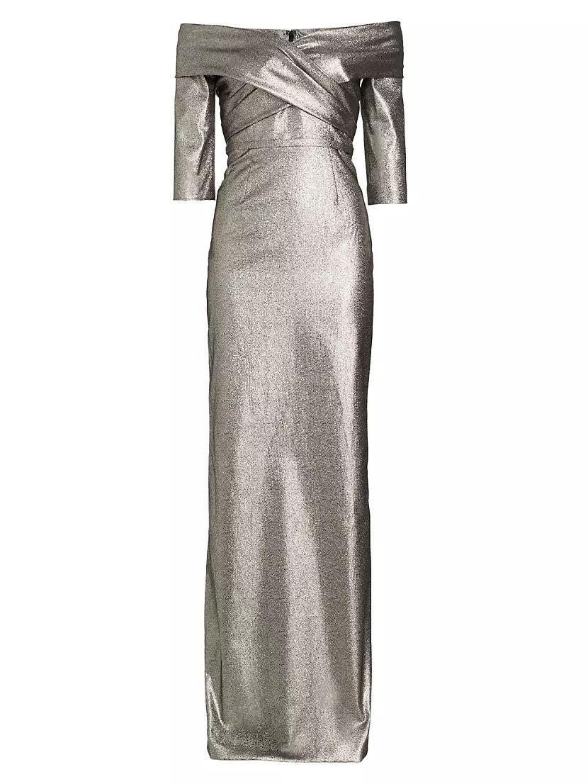 Metallic Off-the-Shoulder Column Gown Product Image