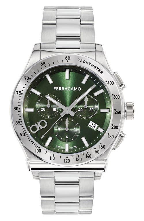 Salvatore Ferragamo Mens 1927 Swiss Chronograph Silver-Tone Stainless Steel Bracelet Watch 42mm Product Image