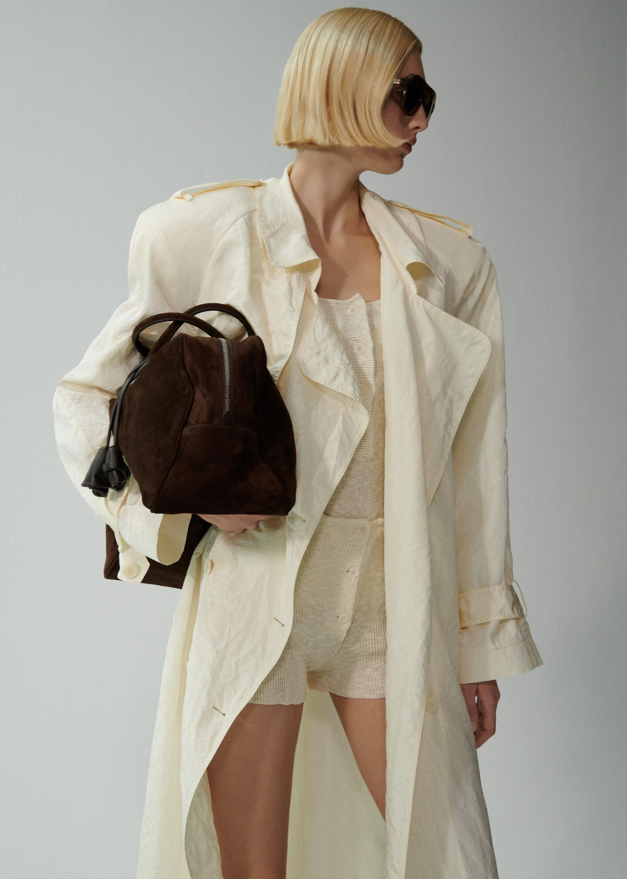 Silk taffeta trench coat in cream Product Image