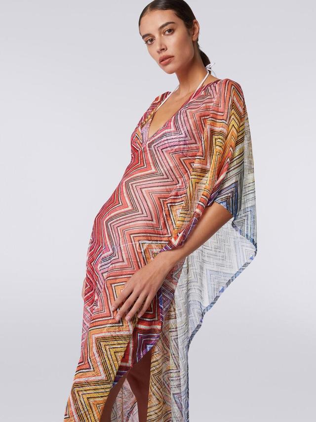 Long cover up kaftan in zigzag print fabric Multicoloured | Missoni Product Image