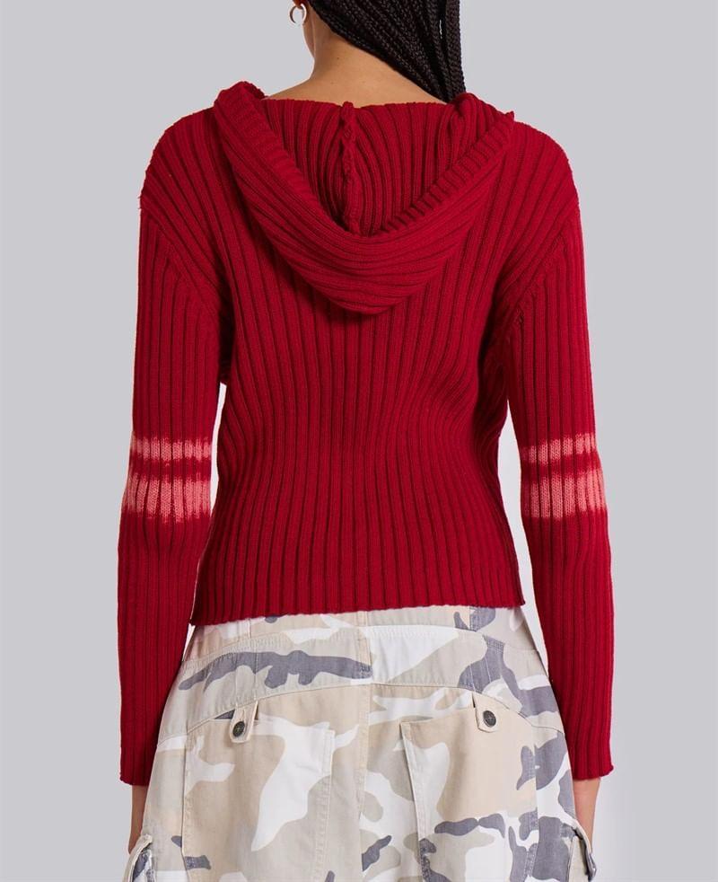 Hooded Round Neck Numbering Printed Sweater Product Image