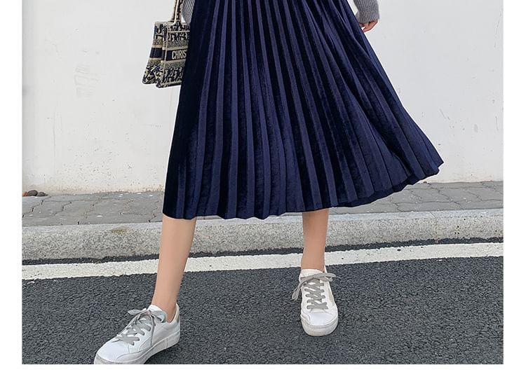 High Waist Plain Accordion Pleated Midi A-Line Skirt product image