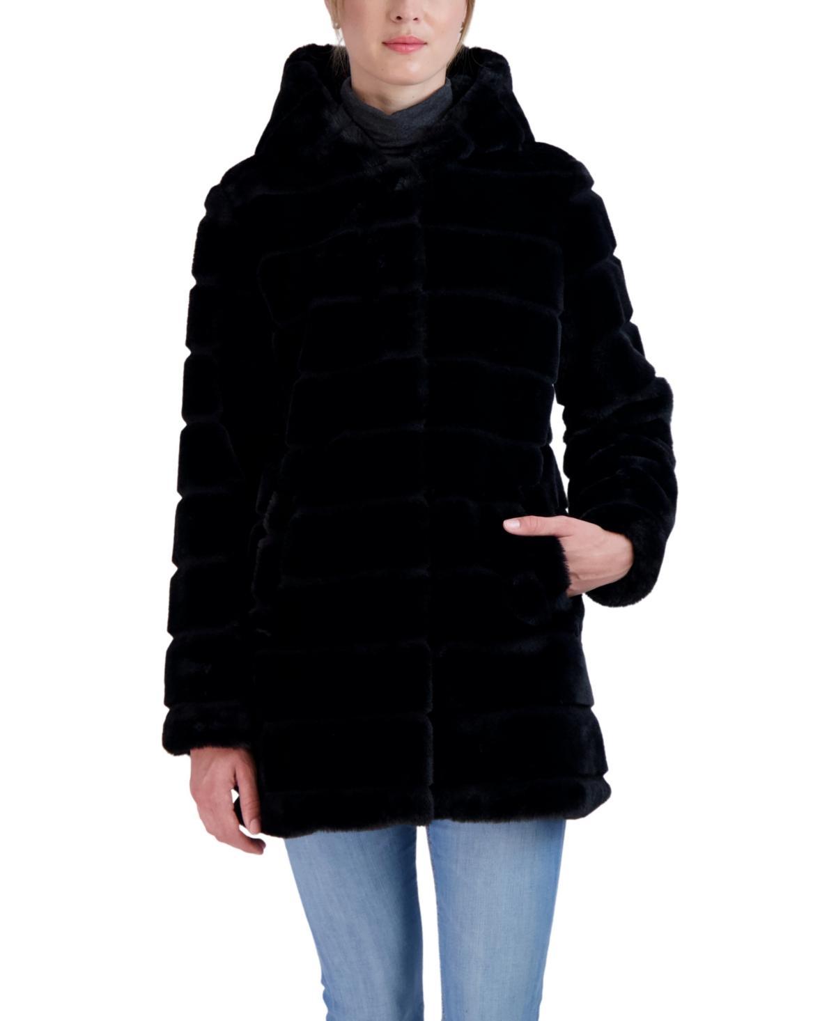 Womens Sebby Collection Hooded Reversible Faux-Fur Coat Product Image