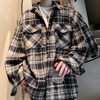 Plaid Button-Up Shirt Jacket Product Image