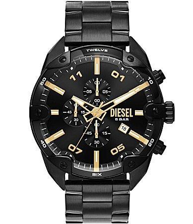 Diesel Mens Spiked Chronograph Black Stainless Steel Watch 49mm - Black Product Image