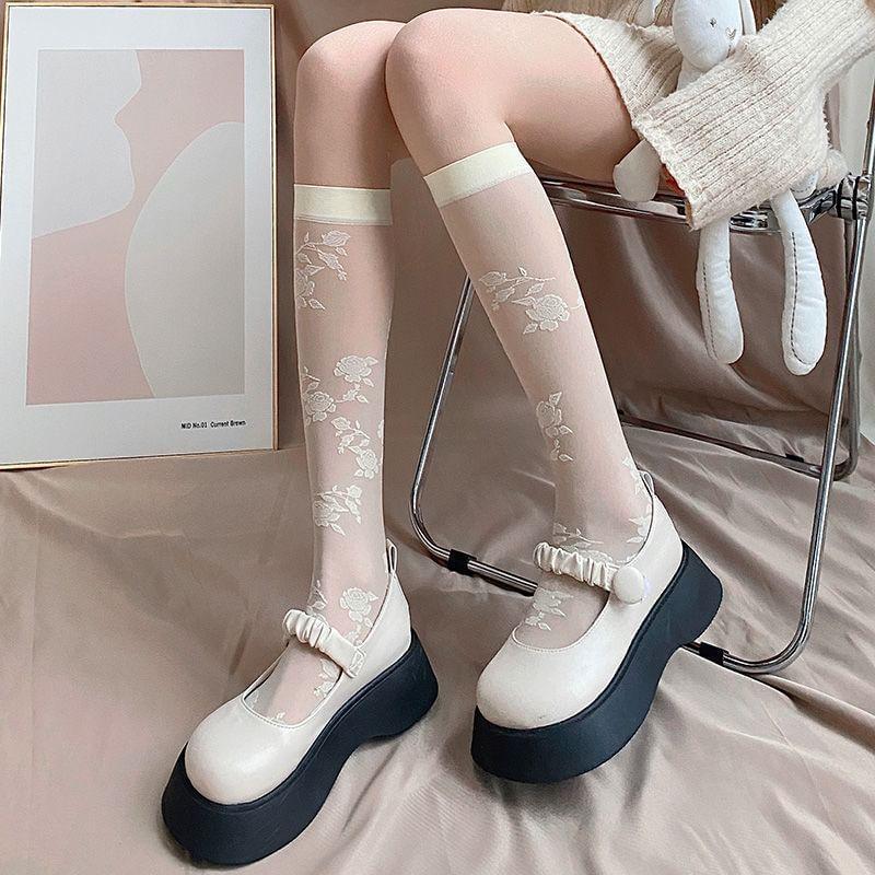 Plaid Sheer Socks / Floral Sheer Socks / Plain Sheer Socks Product Image