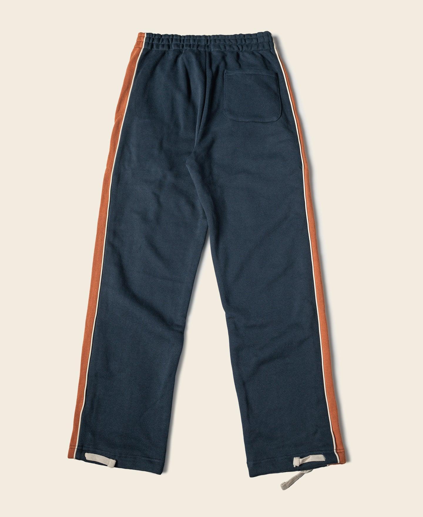 Classic Straight-Leg Striped Logo-Embroidered Cotton-Terry Sweatpants - Navy Product Image